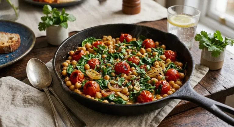 15-Minute Mediterranean Chickpea and Spinach Skillet