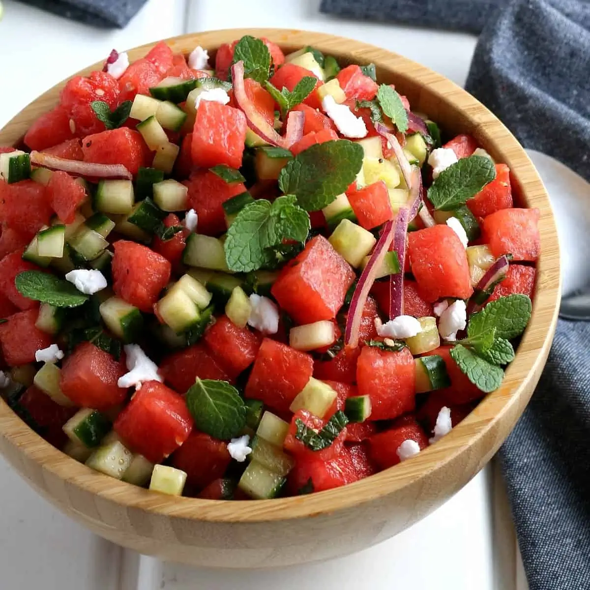 Vegan Watermelon Feta Mint Salad Bowl
